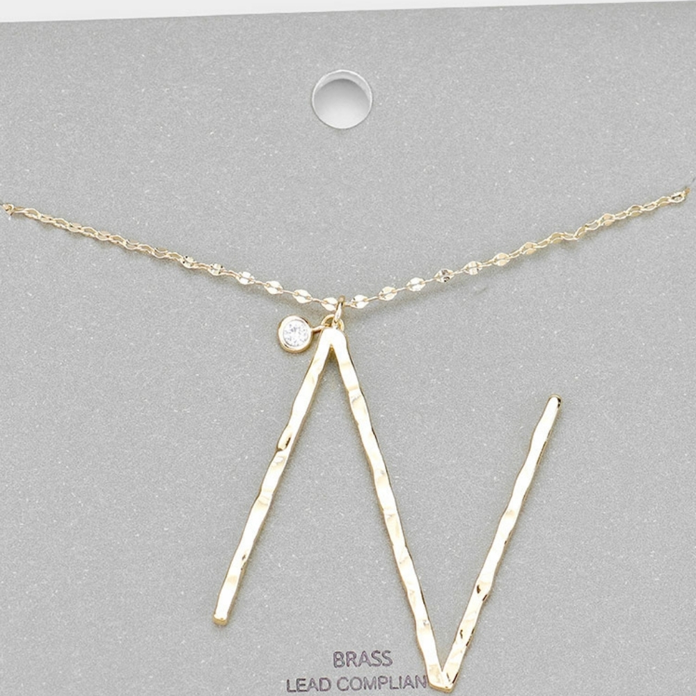 Gold N Monogram Big Pendant Long Chain Necklace